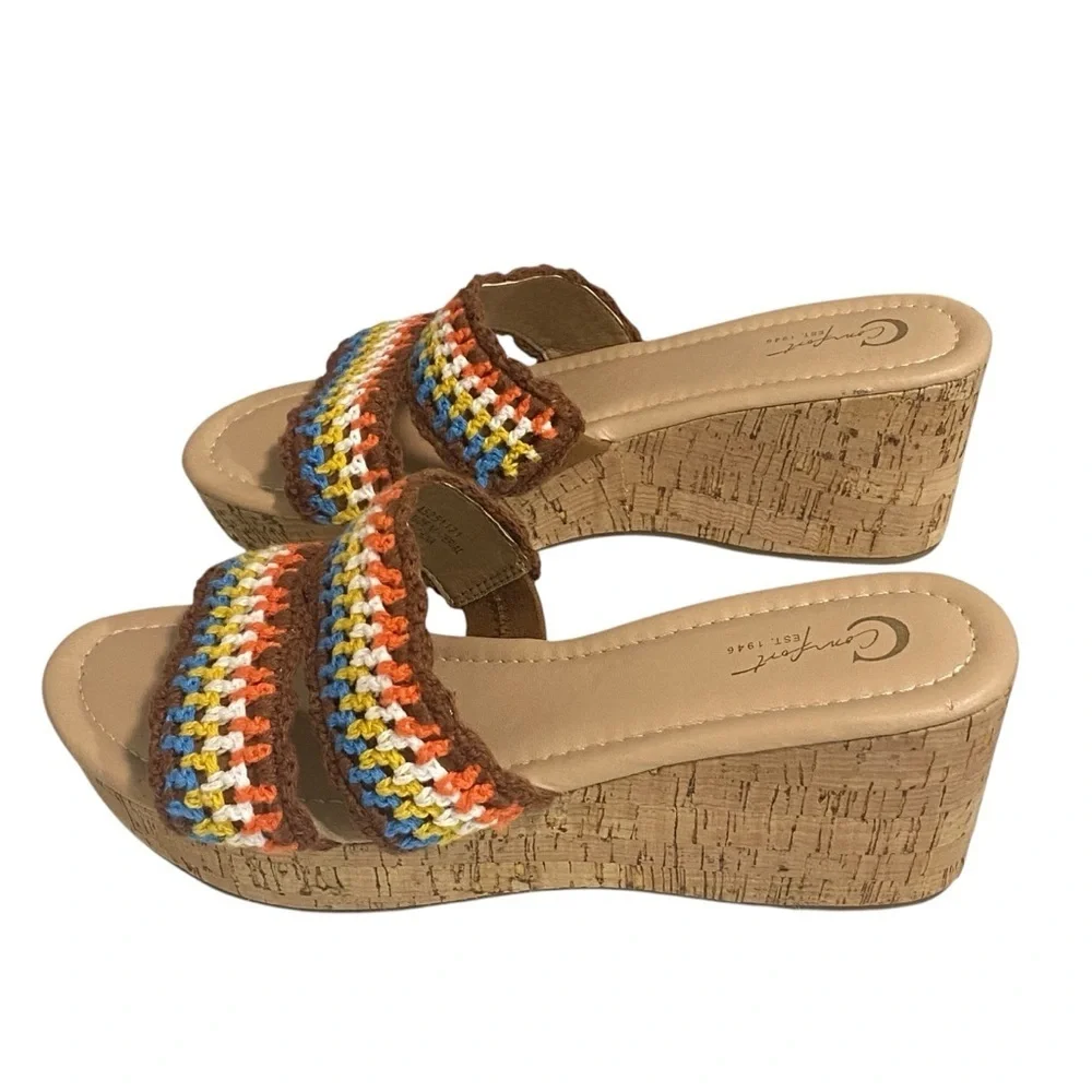 COMFORT EST. 1946 - SIZE 7.5 - CROCHET SANDAL‎ WITH CORK HEEL PLATFORM
